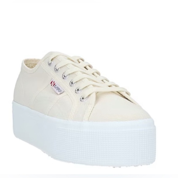 Superga Ivory Canvas Platform Sneakers W/ White Rubber Sole Size 7.5 - Picture 2 of 6